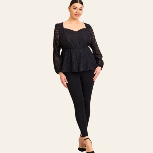 Torrid New Plus Size Black Peplum Lace Puff Sleeve Top. - Picture 7 of 12